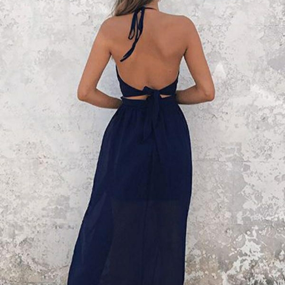 Navy chiffon backless maxi dress - Picture 2 of 6